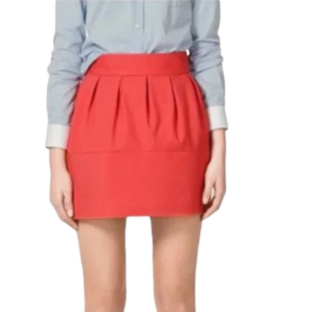 ZARA Orange Red Ruched Mini Skirt
